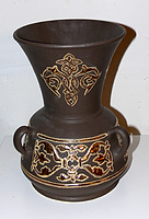 Tall Bell Necked Vase with Gold Designs - View 2